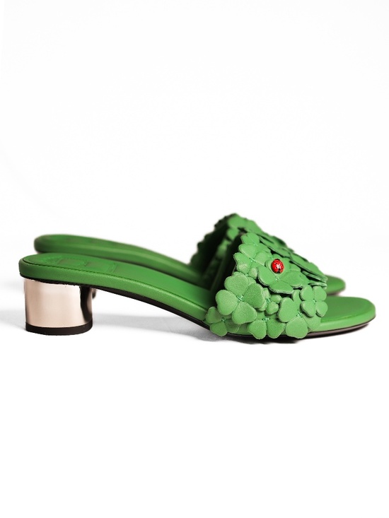 Dior Shoes - Dior Bloom Heeled Slide Green Dior Clover Embroidered Lambskin 37.5